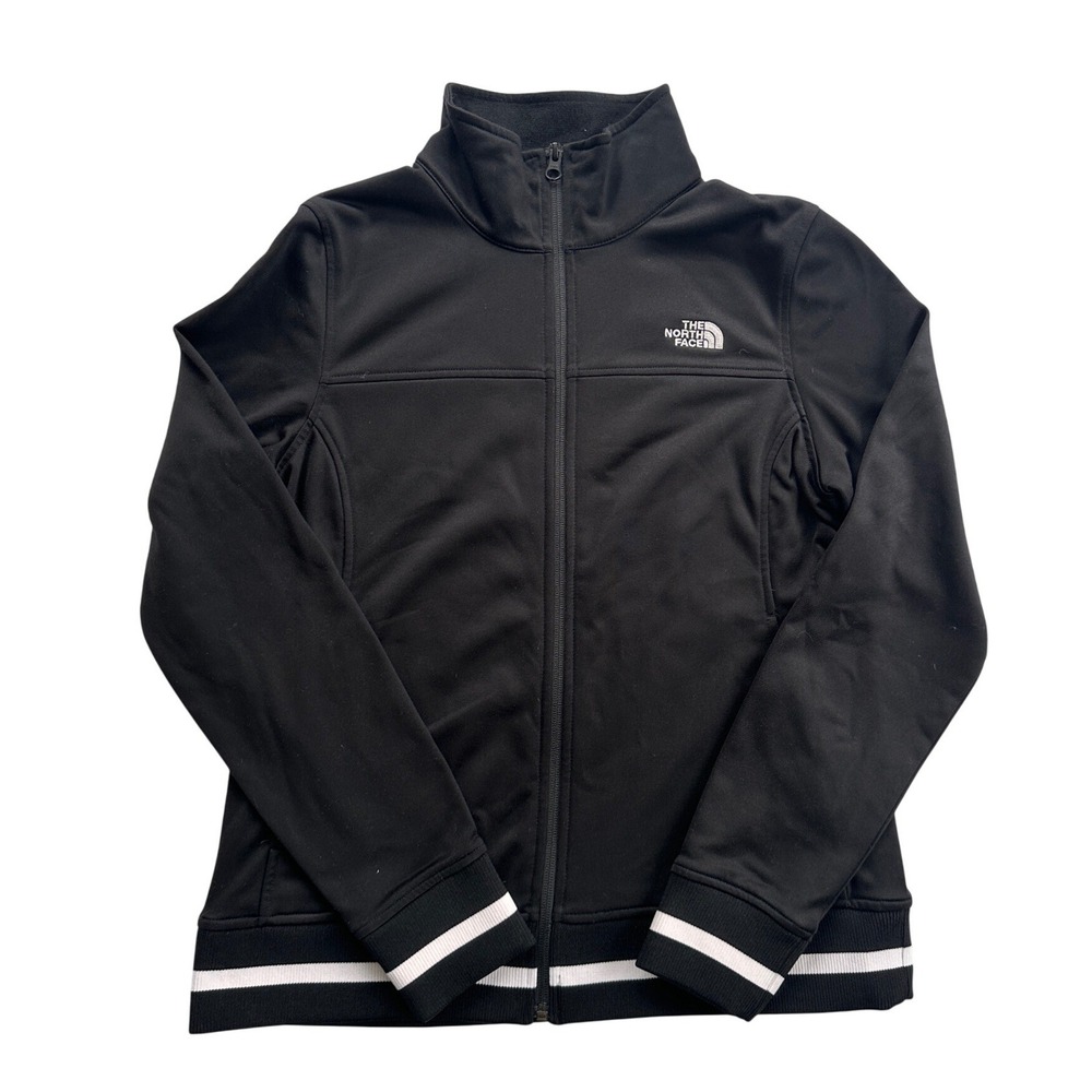The North Face Track Jacket Womens M Black Excellent Striped Trim Full Zip